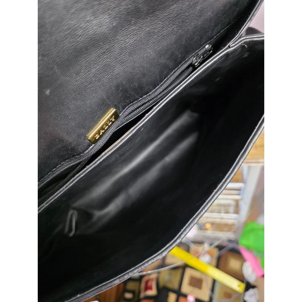 Bally Vintage Black Woven Leather Top Handle Satchel Bag Made in Italy Gold Logo